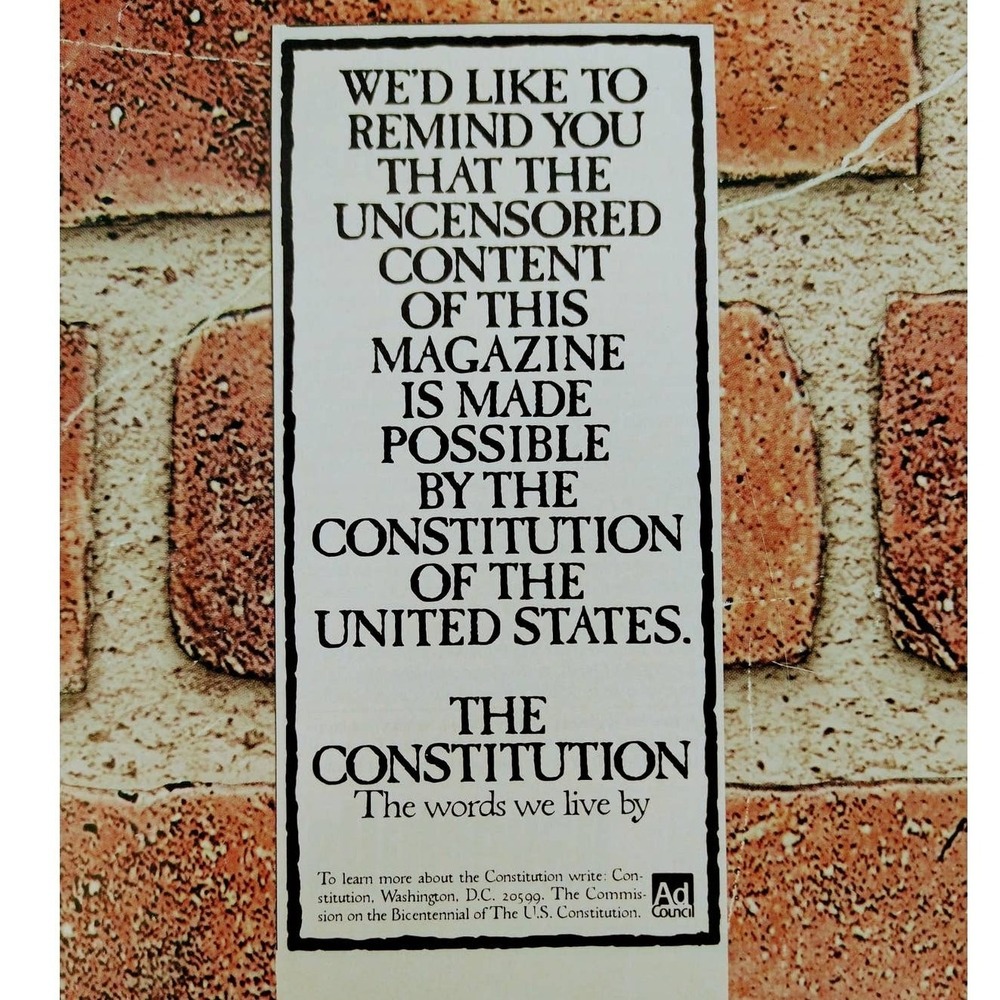 1987 Ad Council PSA Uncensored Content‎ US Constitution Vtg Print Ad